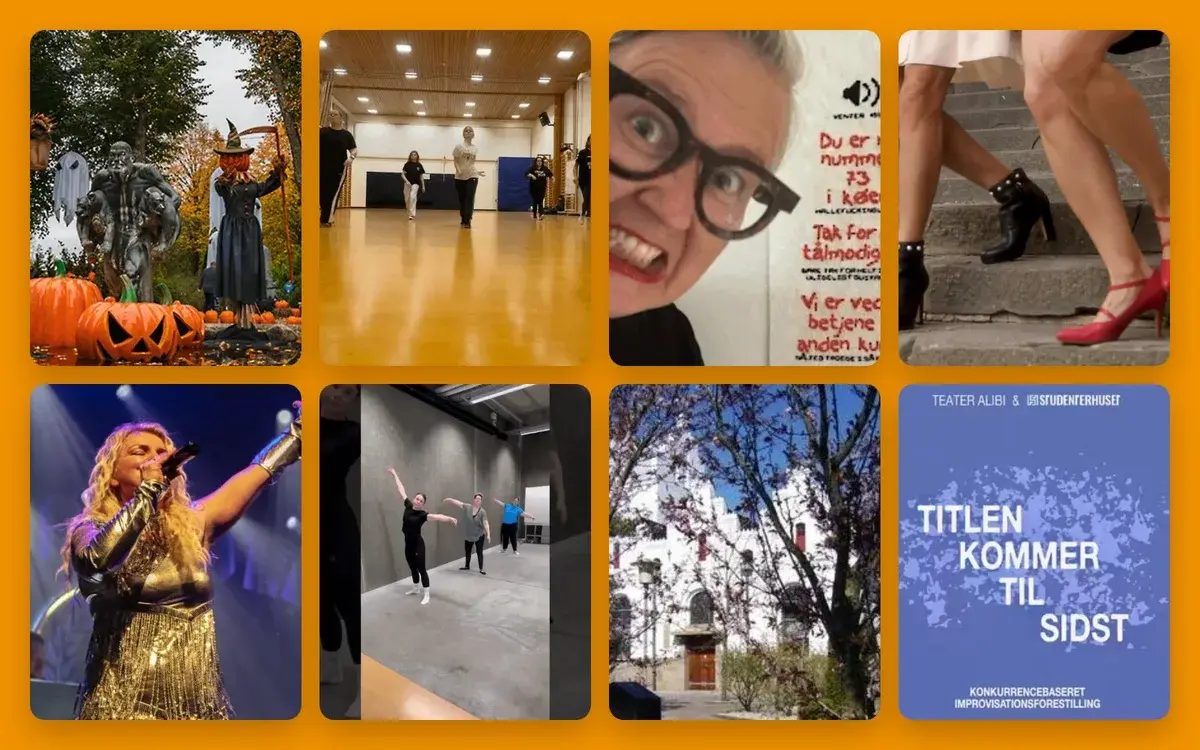 A collage of Halloween, dance, performance, and theater-related images.